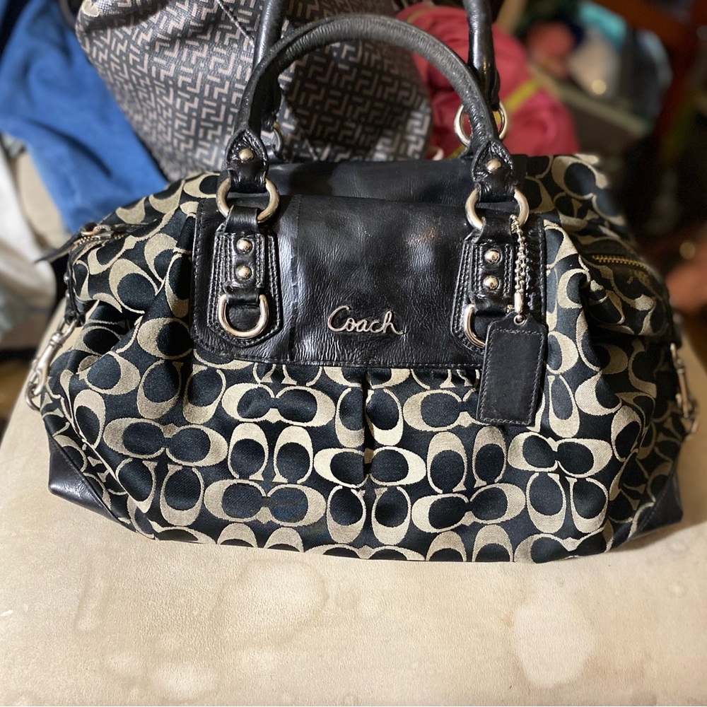 Coach Ashley Signature Sateen Large Satchel Handbag Shoulder Bag